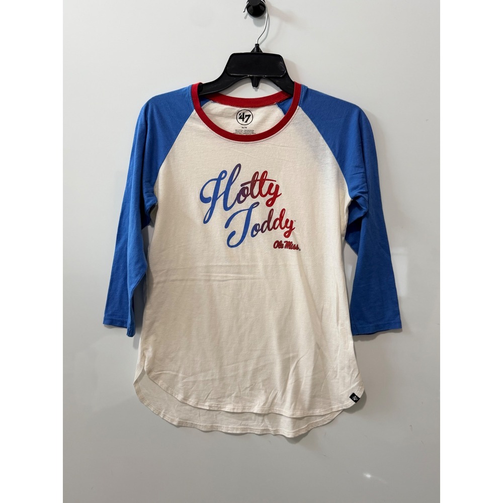47 Brand Ole Miss Rebels Hotty Toddy Raglan Shirt Womens Medium White Blue Red